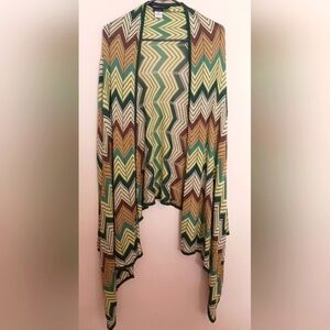 BCBGMaxazria Green Chevron Long Asymmetrical Cardigan Knit Sweater Size Large